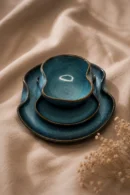 Azure Harmony Set handmade blue ceramic dinnerware set with large plate, side plate, and artisan bowl