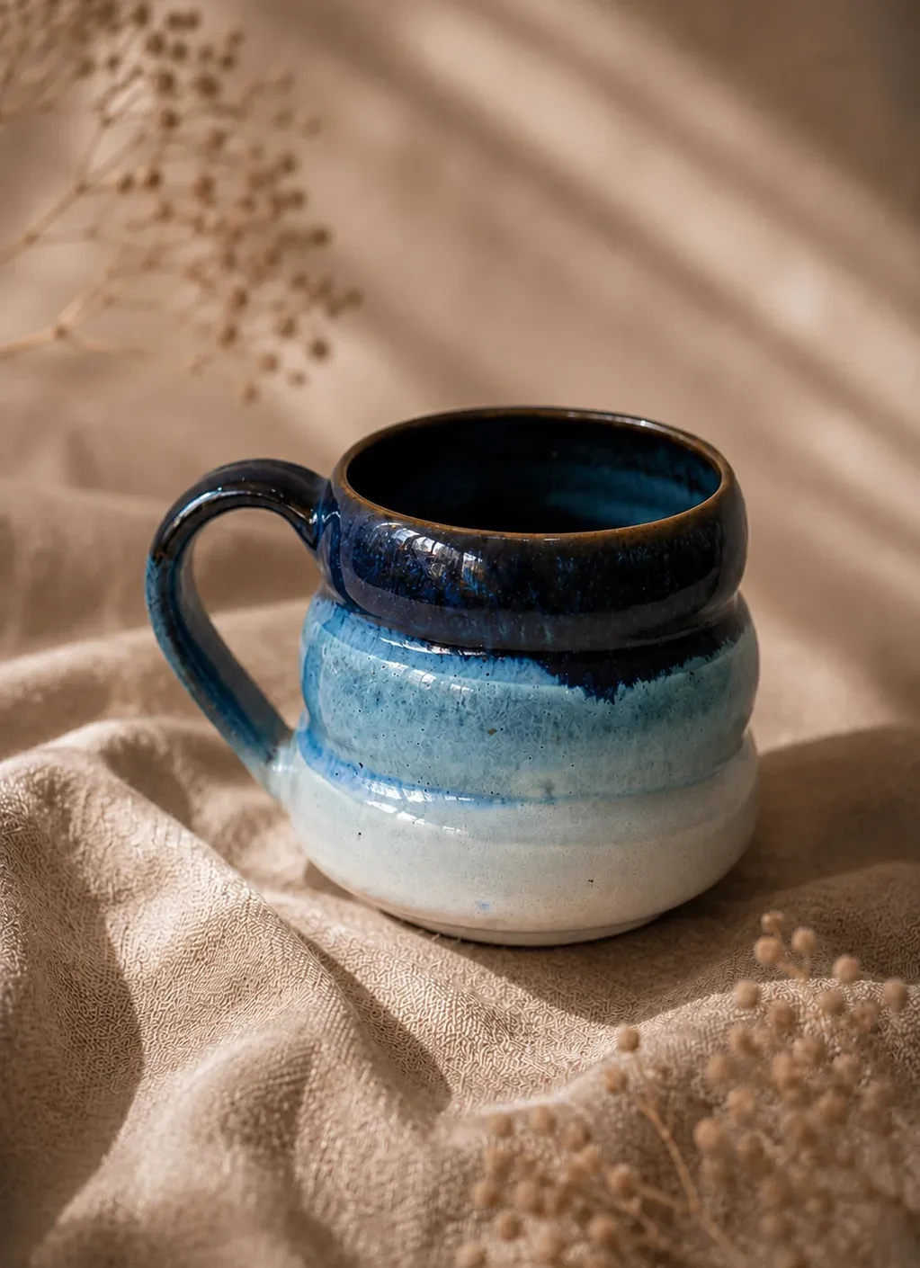 Handmade Ocean Bubble Mug blue ceramic coffee mug with artisan pottery glaze